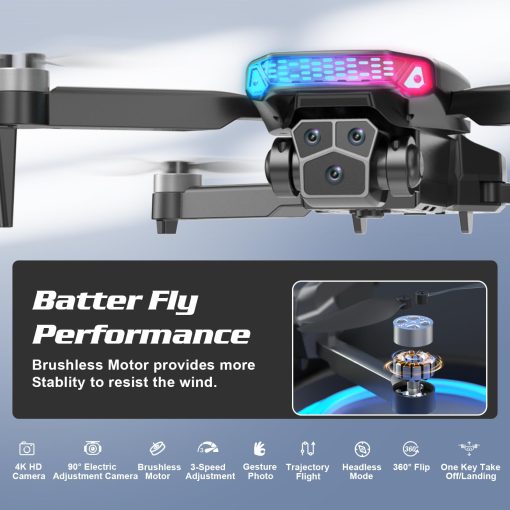 Drones con Camara Brushless para Adultos Camara 4k 2 Baterias Drone RC Quadcopter para Principiantes Ninos Adultos Regalos para Ninos y Ninas - Imagen 2