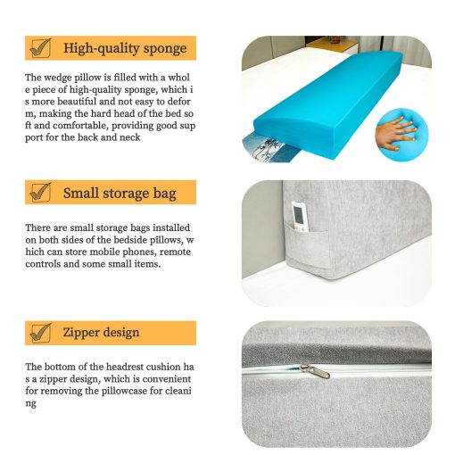 Almohada de Cuna PYXAYS, Almohada de Cabecera para la Cama, Almohada de Cabecera para Cama Queen, Almohada para Sofa Cama, Ideal para Sentarse y Recostarse en la Cama, Funda de Almohada Removible, Tamano King (76x8x20 Pulgadas) Gris Claro - Imagen 3