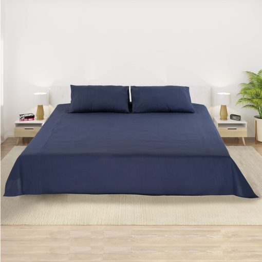 Juego de Sabanas y Fundas de Almohada de Lino Europeo WHOLEWOOLS - Juego de Sabanas de Sabana Bajera de Lino Natural - 4 Pzas Ultra Suaves (2 Fundas de Almohada, Sabana Ajustable y Sabana de Cama) (Completo, indigo) - Imagen 9