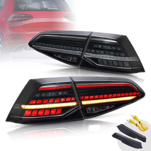 VLAND Luces traseras LED ahumadas compatibles para VW Volkswagen Golf7 MK7 Golf7.5 TDI y TSI 2014-2020 con luz trasera de senal de giro secuencial, ensamblaje de lampara trasera, plug and play, (No para GTI / R)
