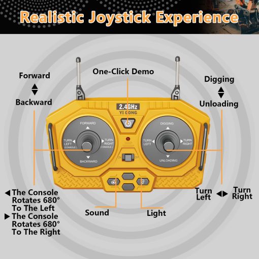 Juguete de Excavadora Control Remoto PREPOP para Ninos de 6-12 anos, Mejores Regalos de Cumpleanos para Ninos de 4-7, 8, 9, 10, 11 anos, Juguetes de Construccion con Pala de Metal, Luces, Sonidos 2.4Ghz - Imagen 8