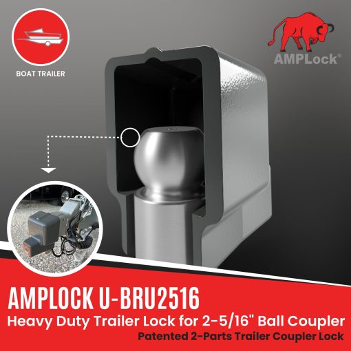 AMPLock U-BRU2516 | Candado de Remolque Resistente para Acoplador de Bola de 2-5/16" | Candado de Acoplador de 2 Partes Patentado para Remolques de Barco | Resistente a la Oxidacion, Seguridad de 12 Libras - Imagen 2