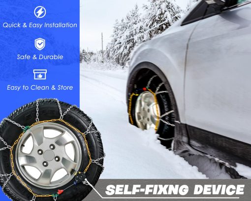 Cadenas de Nieve Auto Fijacion en 1 Minuto de Instalacion Rapida y Facil, Cadenas de Neumaticos Portatiles y Reutilizables para Emergencias Universales para Automoviles de Pasajeros, Camionetas y SUV - Juego de 2 - Imagen 2