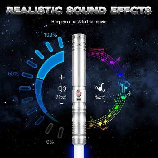Sable de Luz Duelo - Sables Laser de Balanceo Suave con 16 Colores Cambiables FX Sable con 4 Fuentes de Sonido, Empuñadura de Metal para Adolescentes Adultos Duelos Pesados, FOC, Blaster (Plata) - Imagen 5
