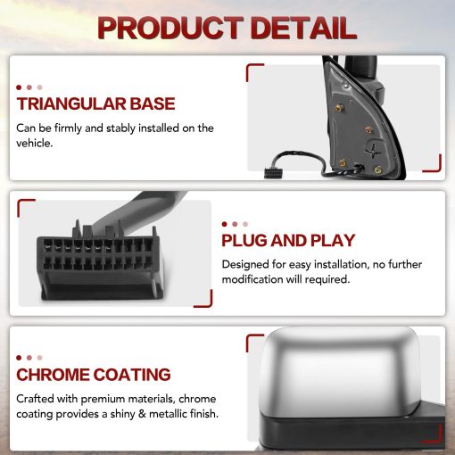 Espejos de remolque EVERESTWAY compatibles con Ford F250 F350 F450 F550 Super Duty 1999-2007 Espejo lateral del camion para conductor y pasajero Telescopio Cromo Potencia Calentado - Imagen 6