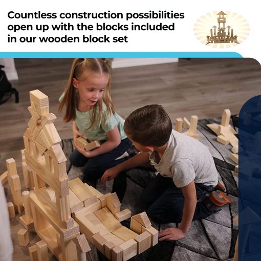 Conjunto Estandar de Bloques de Construccion para Ninos Pequenos con Bandeja de Almacenamiento (64 Pzs) Bloques de Madera Lijada para Ninos, Aprendizaje Original STEAM y STEM, Juguetes de Madera Clasicos para Fiestas Infantiles y Aulas - Imagen 6