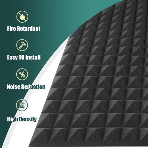 2 Pack Paneles Acusticos en Forma de Piramide, 48''X24''X2'' Paneles de Espuma a Prueba de Sonido, Paneles de Pared Insonorizantes, Paneles Absorbentes de Sonido para un Aislamiento Acustico Efectivo, Espuma de Tratamiento Acustico para el Hogar - Imagen 3