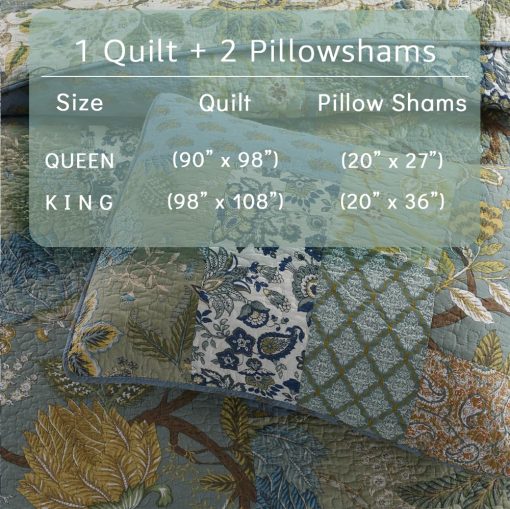 Camandy Colcha de Algodon Juego de Ropa de Cama 3 Piezas Reversible Edredon Conforter Paisley Floral Patchwork Verde Salvia, Tamano King - Imagen 6