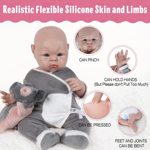 Vollence Muneco Bebe de Silicona de Cuerpo Completo Realista de 19 Pulgadas que Parece Real Nino, No de Material de Vinilo, Munecas de Bebe Realistas, Muneco Bebe Reborn, Bebe Realista - Imagen 3