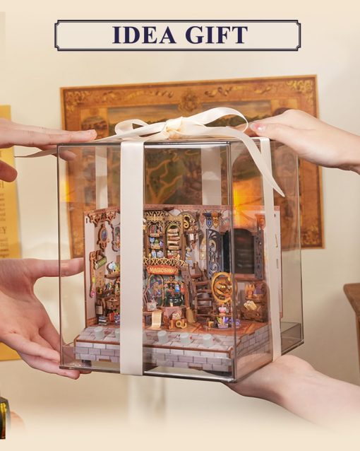 Kit de Casa en Miniatura DIY Tonecheer, Kit de Casa de Munecas de Madera con Ruido Blanco, Juego de Construccion de Casa de Diorama Pequena con Pantalla Electronica para Adultos (Tienda de Magia) - Imagen 6