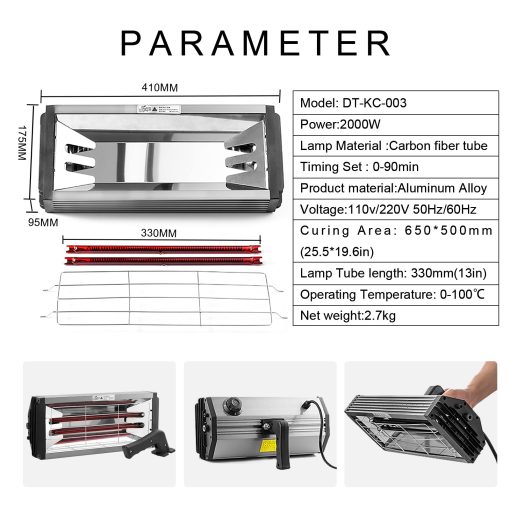 Lampara de Calefaccion Infrarroja de Onda Corta de 2000W para Secado de Pintura DATOUBOSS Lampara de Calefaccion Infrarroja Portatil para Reparacion de Carroceria Pintura de Coche Sistemas de Curado de Pintura 110V - Imagen 2