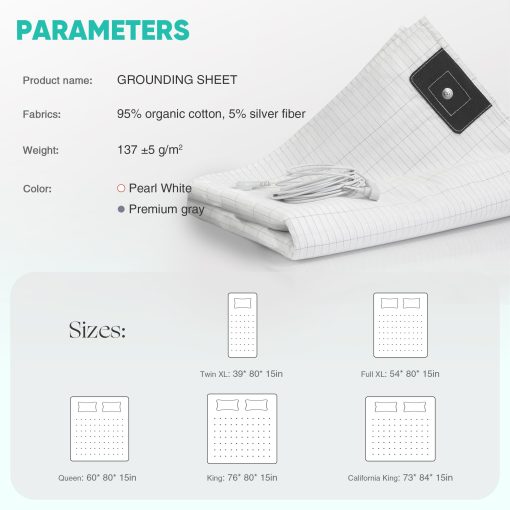 Sabanas de Puesta a Tierra AsmrCap King, 95% Algodon Organico + 5% Fibra de Plata Pura, Sabanas con Cable de Puesta a Tierra, Kit de Puesta a Tierra para una Terapia de Sueno Saludable [76"x 80"x 13" Blanco-King] - Imagen 6