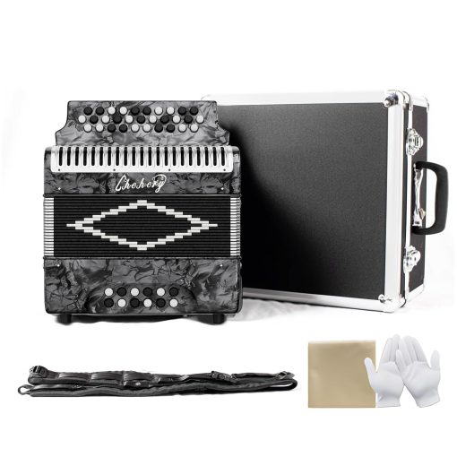 Acordeon Diatonico de 31 Teclas, 12 Bajos, G/C/F, Instrumento de Acordeon para Adultos con Maleta, Pano de Limpieza, Correas y Guantes (Plata) - Imagen 7
