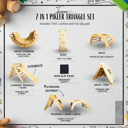 Set de Triangulo Pikler con Cojin, Arco y Tobogan 7 en 1 - Gimnasio de Escalada de Madera para Ninos, Gimnasio de Juego Interior Montessori, Triangulo de Escalada, Gimnasio de Interior para Ninos | Set de Escalada Pikler Montessori - Imagen 3