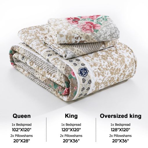 Colcha de Cama Extragrande Finlonte 102x120 Pulgadas - Colcha de Cama Queen Extragrande 100% Algodon, Colcha Acolchada Extragrande de Estilo Campestre, Cubrecama Reversible Ligero, Juego de Ropa de Cama, Marron/Gris - Imagen 5