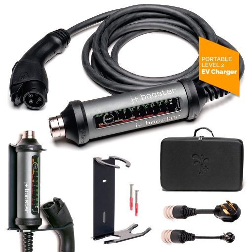 Cargador de vehiculos electricos J+ Nivel 2 - Longitud de 21 pies, NEMA 5-15 & 14-50, Certificado ETL, 40 Amperios, 9.6 kW, 240V EVSE - 7 veces mas rapido Cargador electrico portatil para todos los EV's J1772 & Tesla, IP67 (Incluye estuche y montaje en pared)