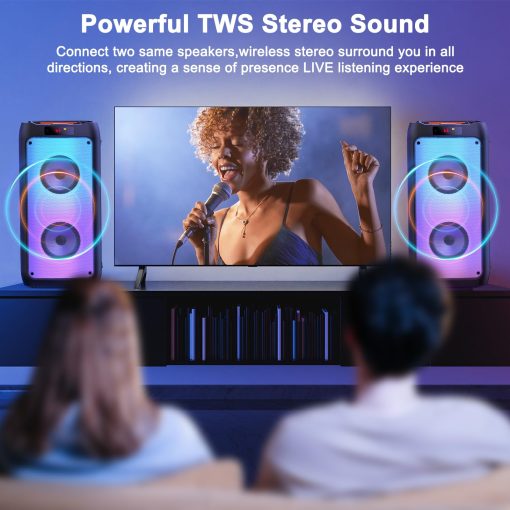 Maquina de Karaoke HWWR con 2 Microfonos Inalambricos, Altavoz Bluetooth Portatil para Adultos y Ninos, Sistema de Fiesta Grande con Luces de Discoteca para Reuniones, Subwoofers de Escenario, Los Mejores Regalos para Todos - Imagen 6