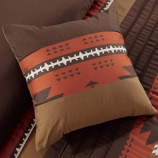 Juego de Edredon de 7 Piezas de Diseño Nativo Americano del Suroeste y Oeste Cama Tamaño Reina Coffee Brown Bed in a Bag Ropa de Cama Navajo - Makala (Ladrillo Especias, Reina) - Imagen 5