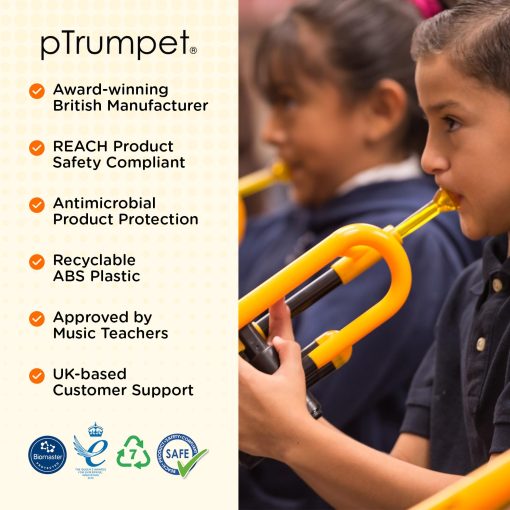 Trompeta de Plastico PINSTRUMENTS pTrumpet | Boquillas 3c y 5c con Estuche | Agarre Ergonomico Comodo | Sonido Autentico en Si Bemol para Estudiantes y Principiantes | Construccion Duradera de ABS | Azul - Imagen 7