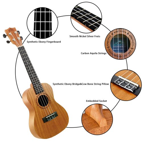 Ukulele de concierto de caoba EASTROCK para principiantes de 23 pulgadas Kit completo. Ukelele Ukalalee adecuado para adultos, principiantes. (23-Caoba) - Imagen 3