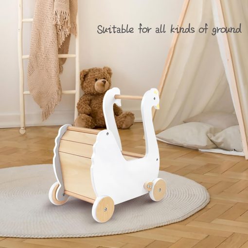 Coche de muñecas de madera Pillowhale, Juguete de Cochecito para Bebes, Andador de bebe Cisne de Madera, Cochecito de Juguete para Niños y Niñas de 18 Meses en Adelante - Imagen 2