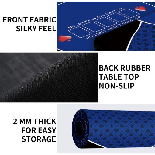 Mesa de poker cuadrada plegable de 24/31/39/47/55 pulgadas para 6 jugadores, tapete portatil antideslizante de goma para juegos de mesa de poker Texas Hold'em para fiestas y casino - Imagen 3