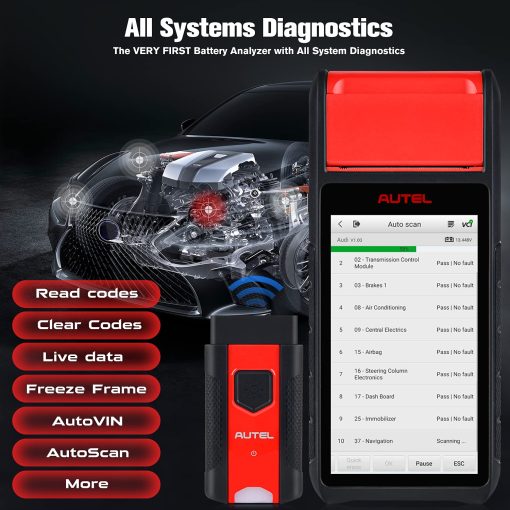 Autel MaxiBAS BT608 con Impresora, Probador de Carga de Bateria 100-3000 CCA, Probador de Sistema de Arranque y Carga, 2024 Actualizado de BT508 BT506, Diagnostico Completo como MX900 MK808BT PRO MK808S, Conductancia Adaptativa - Imagen 6