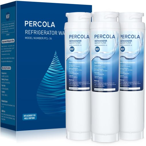 Filtro de Agua PERCOLA KWF1000, Certificado por NSF42 y 372, Repuesto para Miele 11513640 KWF1000 Filtro de Agua Claro Intensivo para Electrodomesticos Master Cool con Hielera (Paquete de 3)