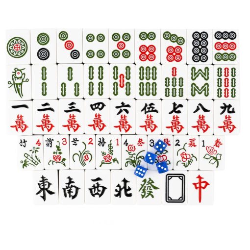 Juego de Mahjong Chino AzulHome, 144 Azulejos Numerados de 40 mm (1.6") Grandes de Melamina con 4 Dados, 80 Fichas de Poker y una Bolsa de Almacenamiento, Juego Completo de Azulejos de Mahjong Grande Tradicional, Majiang, Verde, Grande - Imagen 2