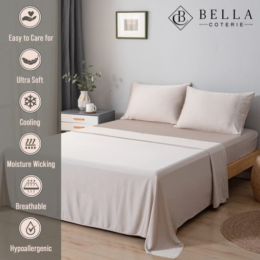 Juego de sabanas de lujo Queen Bamboo de Bella Coterie | Cultivado organicamente | Ultra suave | Refrigerante para personas que duermen calientes | Bolsillo profundo de 18" | Viscosa hecha de bambu [Dune] - Imagen 2