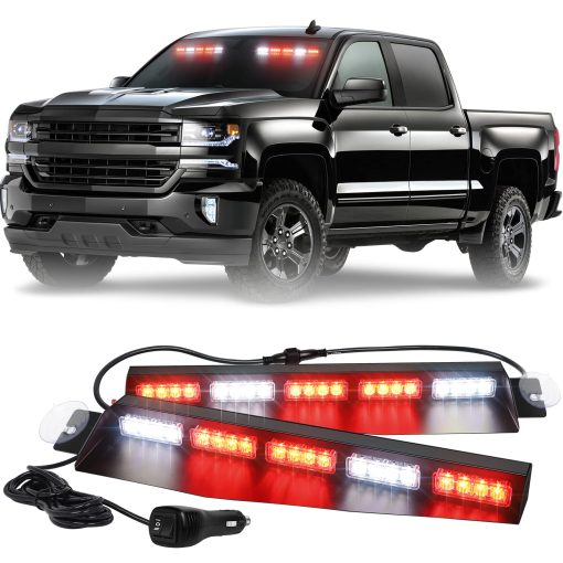 Luces de Emergencia para Visera XRIDONSEN de 34 pulgadas 40 LED Rojo Blanco Luces Estroboscopicas Interiores de Parabrisas Advertencia parpadeante para Vehiculos de Bomberos Voluntarios Camiones