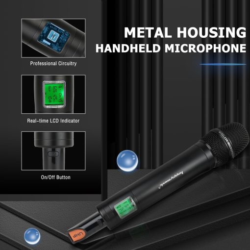 Sistema de Microfono Inalambrico Profesional UHF happymusic, 2 Canales Set de 2 Microfonos de Mano sin Cable, Escaneo Automatico, Hasta 350ft para Cantar, Karaoke en Casa, Iglesia, Boda (UT22) - Imagen 5