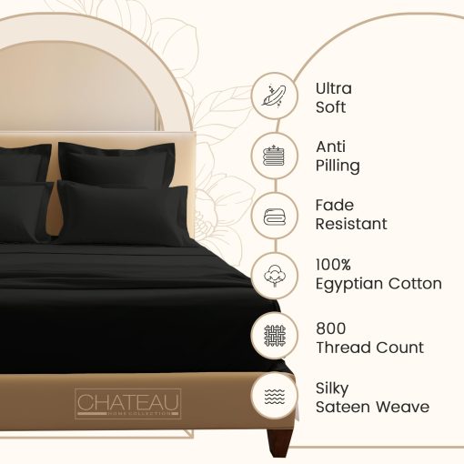 Juego de Sabanas 100% Algodon Egipcio Tamaño Split King, 800 Hilos, Set de 4 Piezas, Sabanas de Cama, Sabanas de Algodon, Bolsillo Profundo de 16" (Para Colchones de Hasta 18") - Negro - Imagen 4
