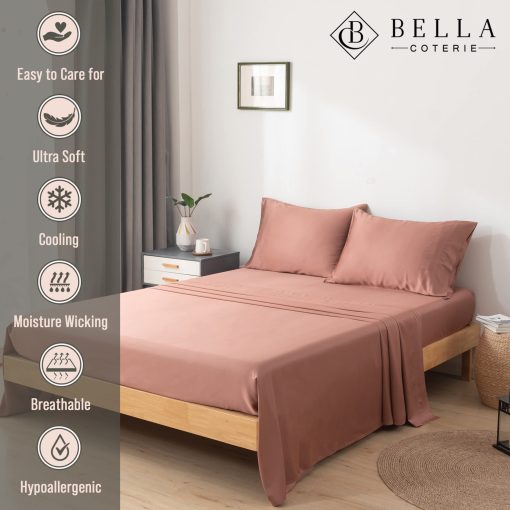 Juego de sabanas de lujo Bella Coterie Split King de bambu | Cultivado organicamente | Ultra suave | Refrescante para los que duermen con calor | Bolsillo profundo de 18" | Viscosa de bambu [Raisin] - Imagen 3