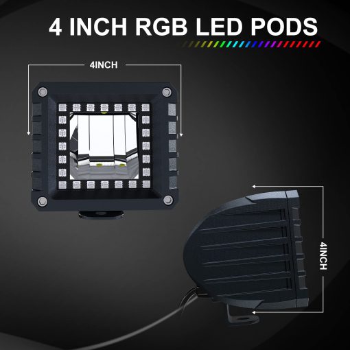 Barra de Luz LED Curva RGBW Lpteso 50 pulgadas 288W Flood Spot Combo Beam 2PCS 4 pulgadas 18W Flood RGB LED Pods con 16 colores solidos y Halo RGB que cambia en el Rocker Switch Wiring - Imagen 3