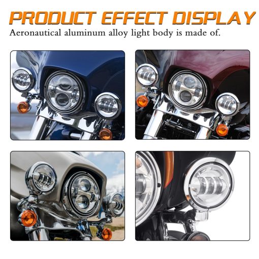 Luces LED de Niebla para Motocicleta SKTYANTS de 4.5 Pulgadas con Soporte de Cubo para Touring Electra Glide (Cromo) - Imagen 7
