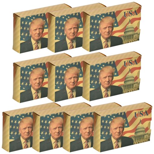 AINYROSE 10 Pack Cartas de Juego de Donald Trump - Cartas de Poker Plateadas y Doradas con Bano de Oro para Juegos de Mesa Buen Regalo para Amigos, Hombres, Novios (Oro)