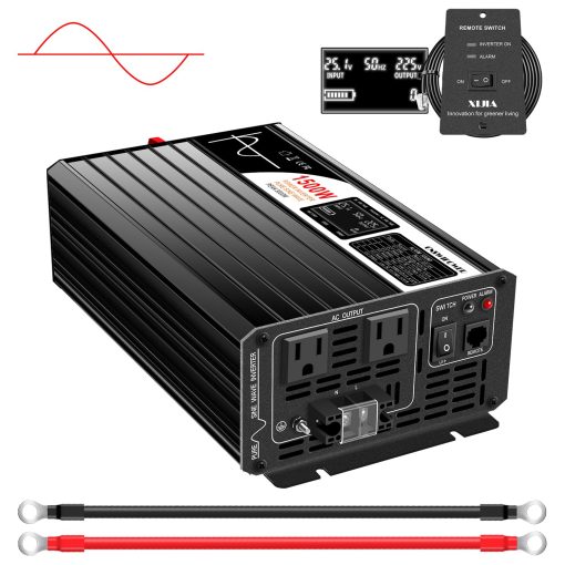 Inversor de energia solar pura de onda sinusoideal Xijia 1500W (Potencia pico 3000W) DC 12V a AC 120V 60HZ Conversor solar para uso domestico automovil (DC12V (Rango 10V-15V) 1500W)