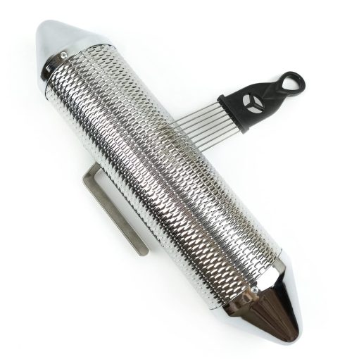 Guiro metalico LOONELO, Instrumento de percusion de acero inoxidable Herramienta de entrenamiento con raspador, Shaker de guiro Acompanamiento de banda musical de percusion latina (Plata-15X3inch) - Imagen 2