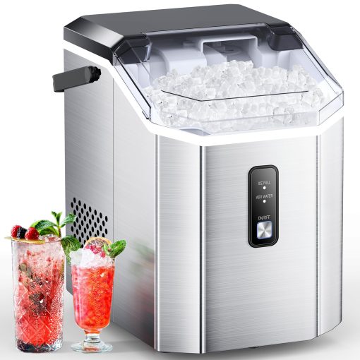 Maquina de Hielo COWSAR Nugget, Hielo Masticable, Hace Hielo Rapido 34 Libras/Dia, Auto-Limpieza, Maquina Portatil de Acero Inoxidable para Cocina, Oficina, Fiesta