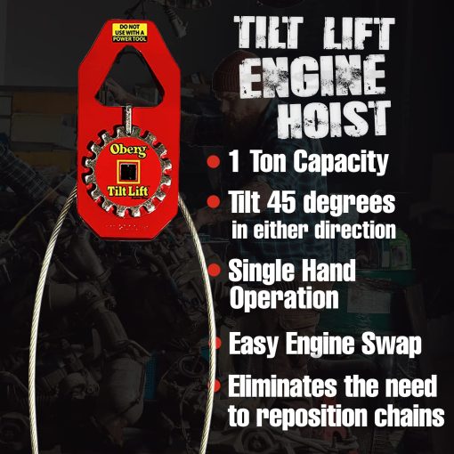 Oberg Tilt Lift - Correa de elevacion del motor | Sin complicaciones de cadena de grua | Capacidad de 1 tonelada | Inclinacion de 45 grados | Operacion con una sola mano | Cambio de motor facil | Montaje de grapas que se fijan a cualquier motor | Factor de seguridad de 3 a 1 - Imagen 3