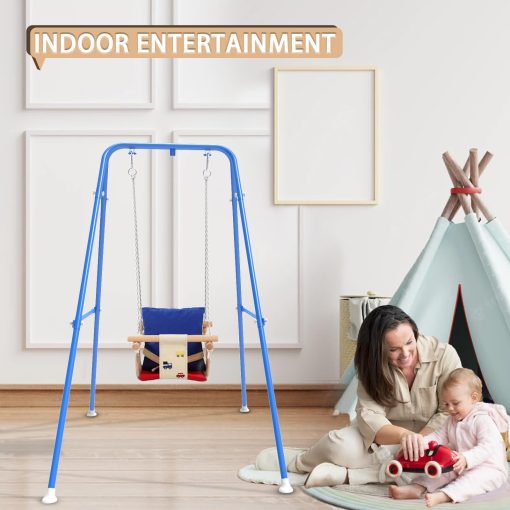 Soporte de Columpio para Niños, Estructura de Columpio para Bebes, Soporte de Columpio para Niños Pequeños, Juegos de Columpios de Metal Tipo A para Patio Trasero, Juego de Columpios Pesado para Exteriores e Interiores, Apto para la Mayoria de los Columpios para Niños (Azul) - Imagen 4