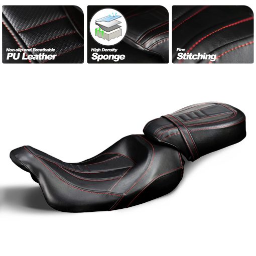Asientos de perfil bajo para piloto y pasajero con asiento de cuero con respaldo delantero para piloto para Harley 2009-2022 Touring Road King Street Glide Road Glide Electra Glide, Cojin de asiento + Respaldo - Imagen 2