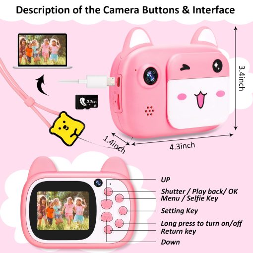 Camara de Juguete para Ninos 1080P HD Selfie Video con Tarjeta SD de 32GB, Camara Digital para Ninos, Camara para Ninos y Ninas como Regalos de Cumpleanos, Rosa - Imagen 7