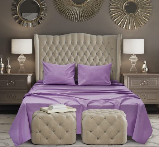 Juego de Sabanas y Fundas de Almohada de Lino Europeo WHOLEWOOLS - Juego de Sabanas de Lino Natural ? Juego 4 Pzas Ultra Suave, (2 Protectores de Almohada, Sabana Ajustable y Sabana de Cama) (King, Violeta)