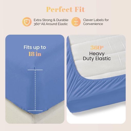 Ashton Sheets 100% Juego de Sabanas de Algodon Egipcio Split King para Cama Ajustable - 800 Hilos 5 PC Sabana Superior Split King para Cama Sleep Number, Sabanas Refrescantes y Suaves, Ajuste de Colchon Hasta 18" - Azul Profundo - Imagen 3