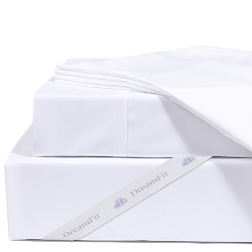 Juego de sabanas DreamFit DreamChill de bambu viscosa para dormilones calurosos con correas elasticas en las esquinas 20 pulgadas de bolsillo extra profundo transpirable sedoso suave 100% fabricado en EE. UU. Juego de sabanas King blanco