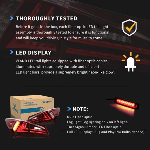 Faros traseros LED VLAND compatibles con Lexus IS250 IS350 2006-2012 IS 220d y modelo ISF (NO compatible con IS250C/IS350C), Rojo Claro - Imagen 5