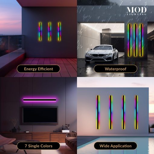 MOD LIGHTING Haylen RGB Modern Outdoor LED Wall Light - Tira larga de luces de pared perfecta para garaje, patio, porche, y otras areas exteriores - LED resistente al agua IP65 con 358 efectos de luz (47 pulgadas, RGB) - Imagen 3