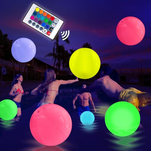 Pelota de playa AEROQUEST Light up - 16" LED Pelota Inflable Grande con 16 colores de luces y 4 modos con control remoto, Juegos de fiesta al aire libre en la piscina (6 piezas)